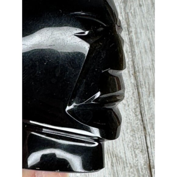 Vintage Mexican Black Obsidian Hand Carved Head - Picture 7 of 8